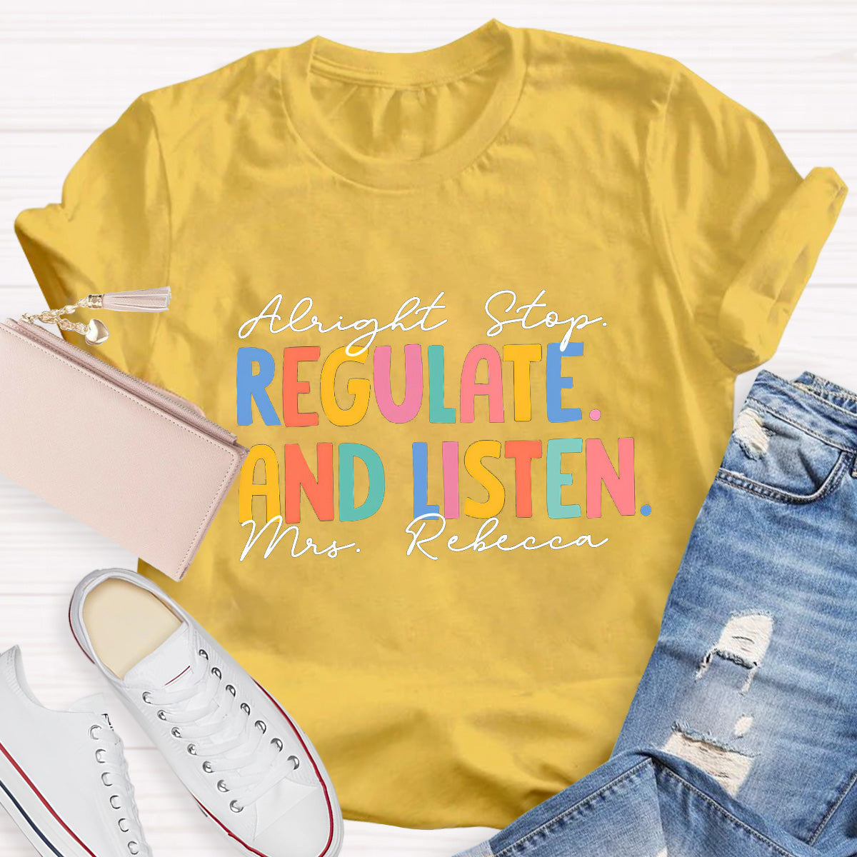 Personalized Name Regulate And Listen Teacher T-Shirt