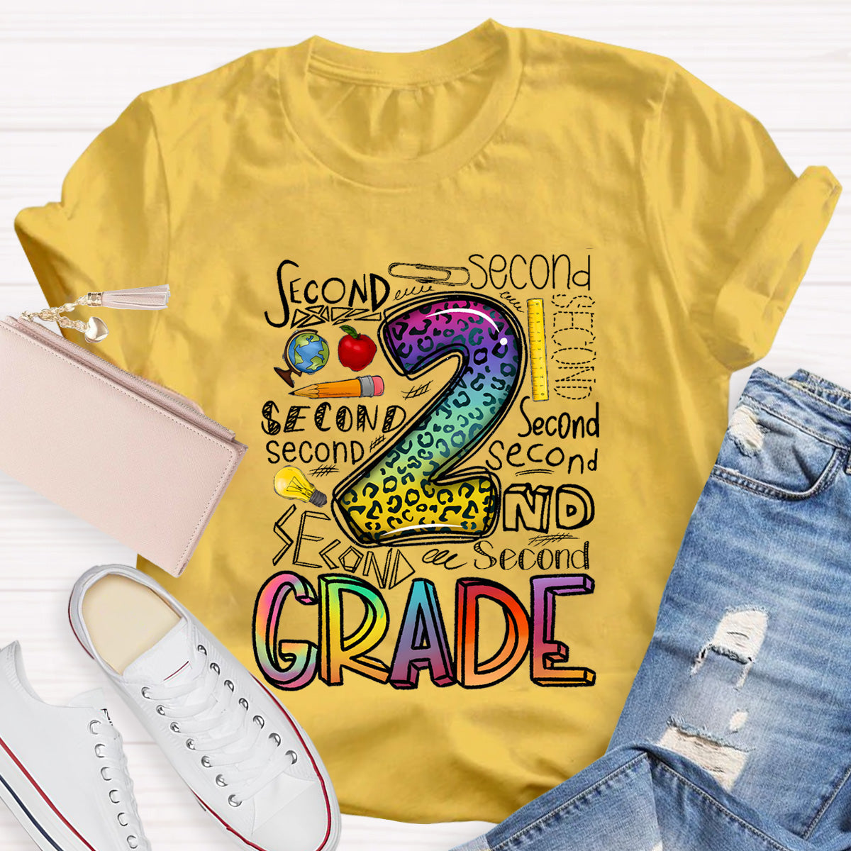 Personalized Grade Leopard  2nd Grade Teacher T-Shirt