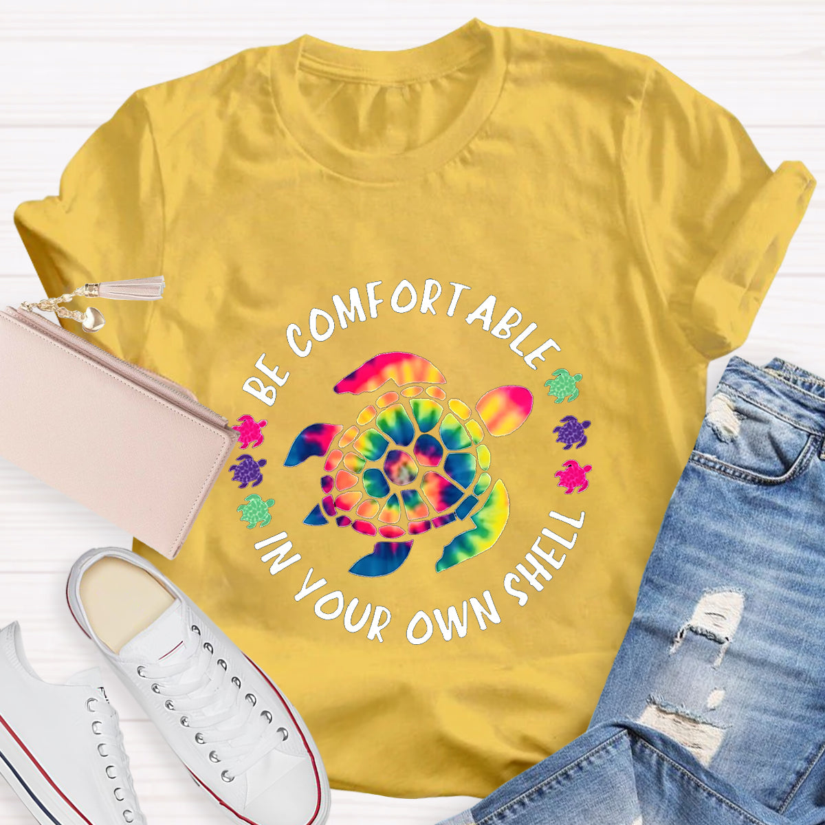 Be Comfortable In Your Own Shell Turtle Hippie Quote T-Shirt