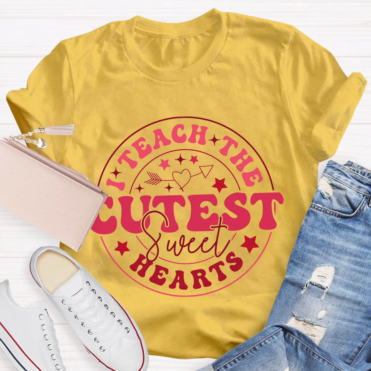 I Teach The Cutest Sweat Heart Teacher T-Shirt