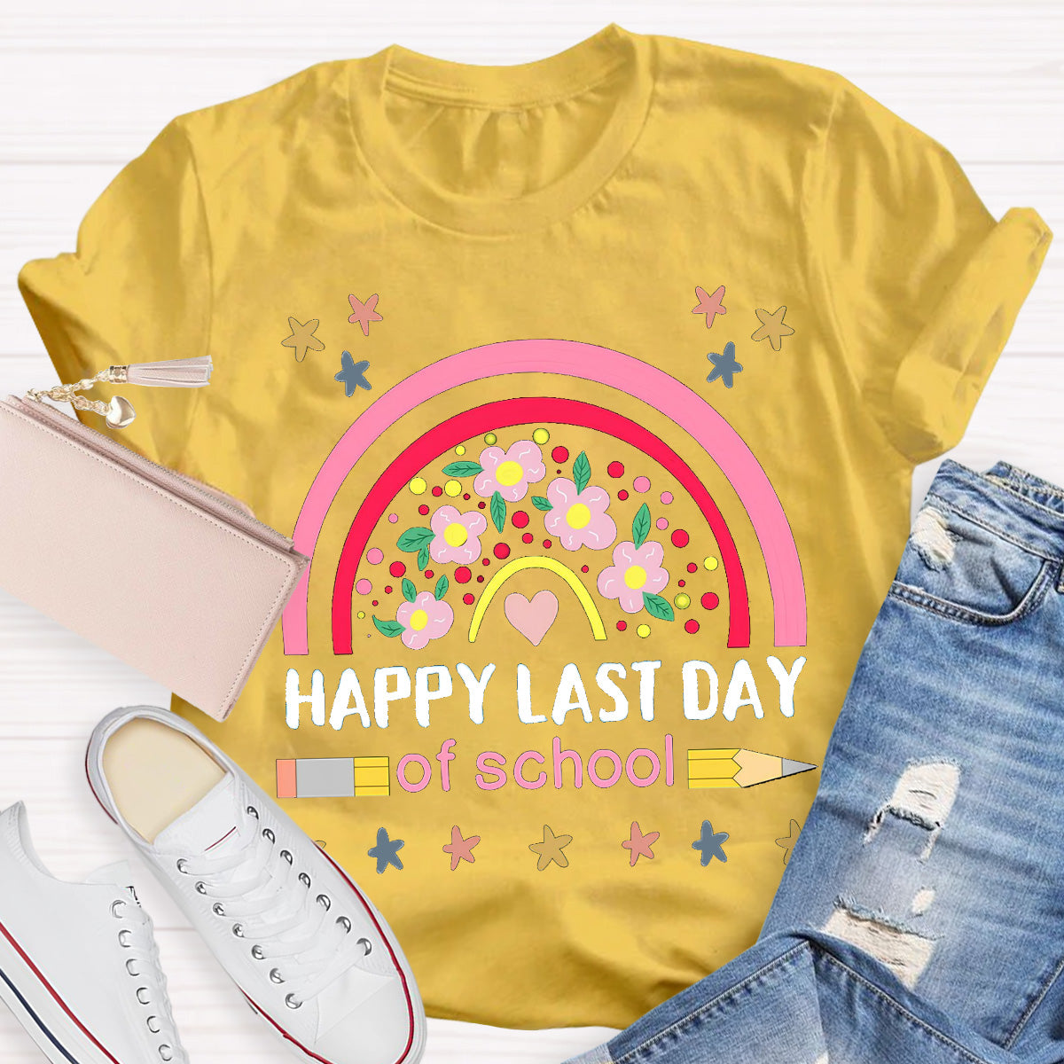 Happy Last Day Of School Flower Teacher T-Shirt