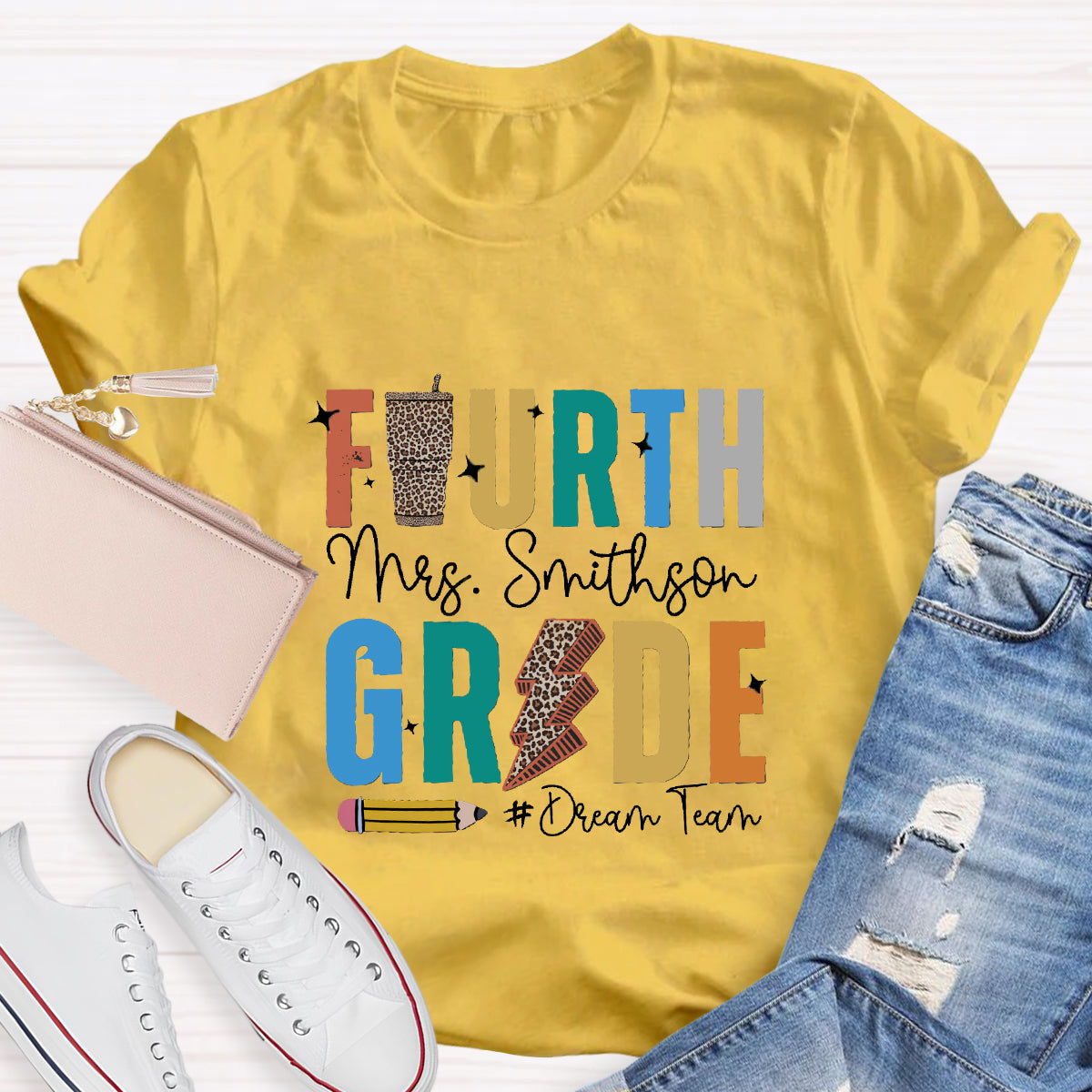 Personalized Grade And Name Leopard Water Cup Teacher T-Shirt