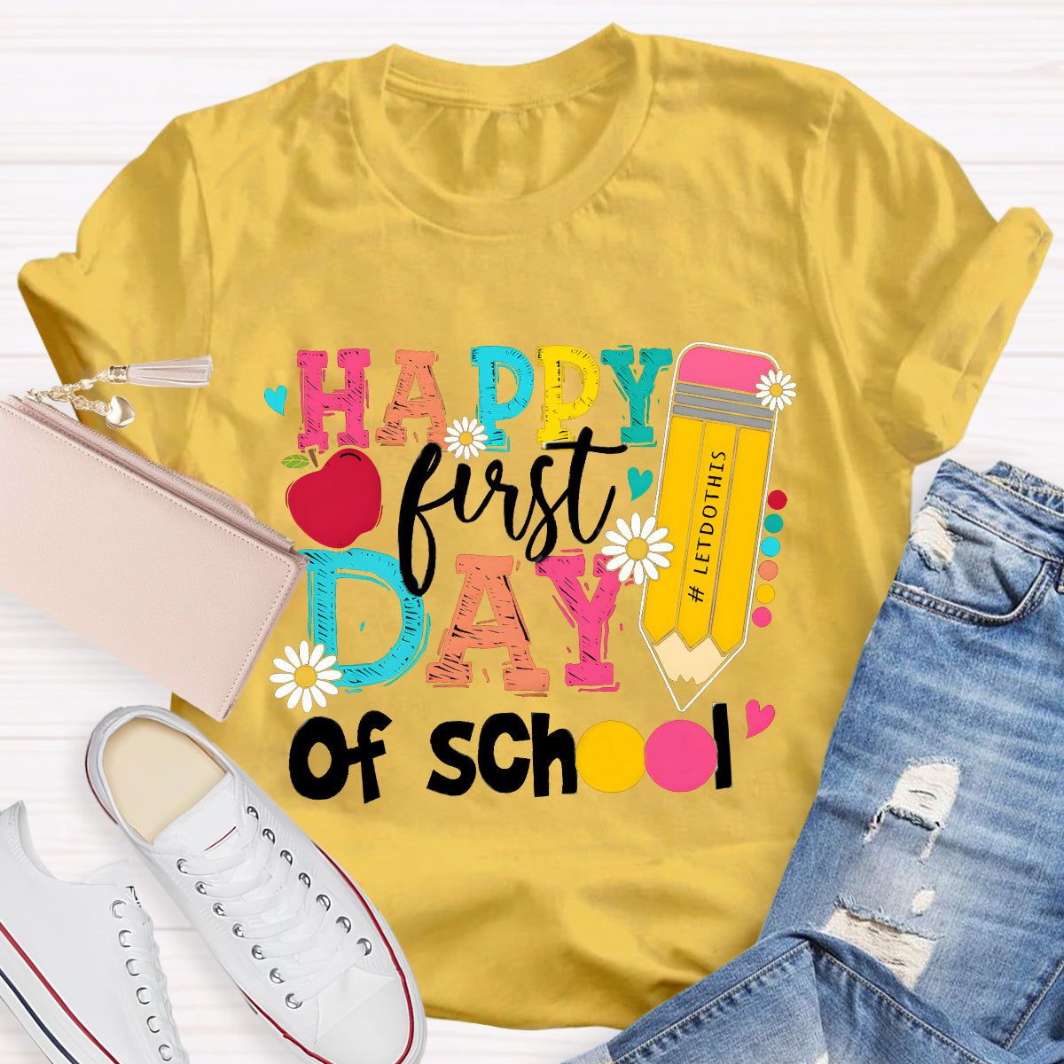 Happy First Day of School Pencil Teacher T-Shirt