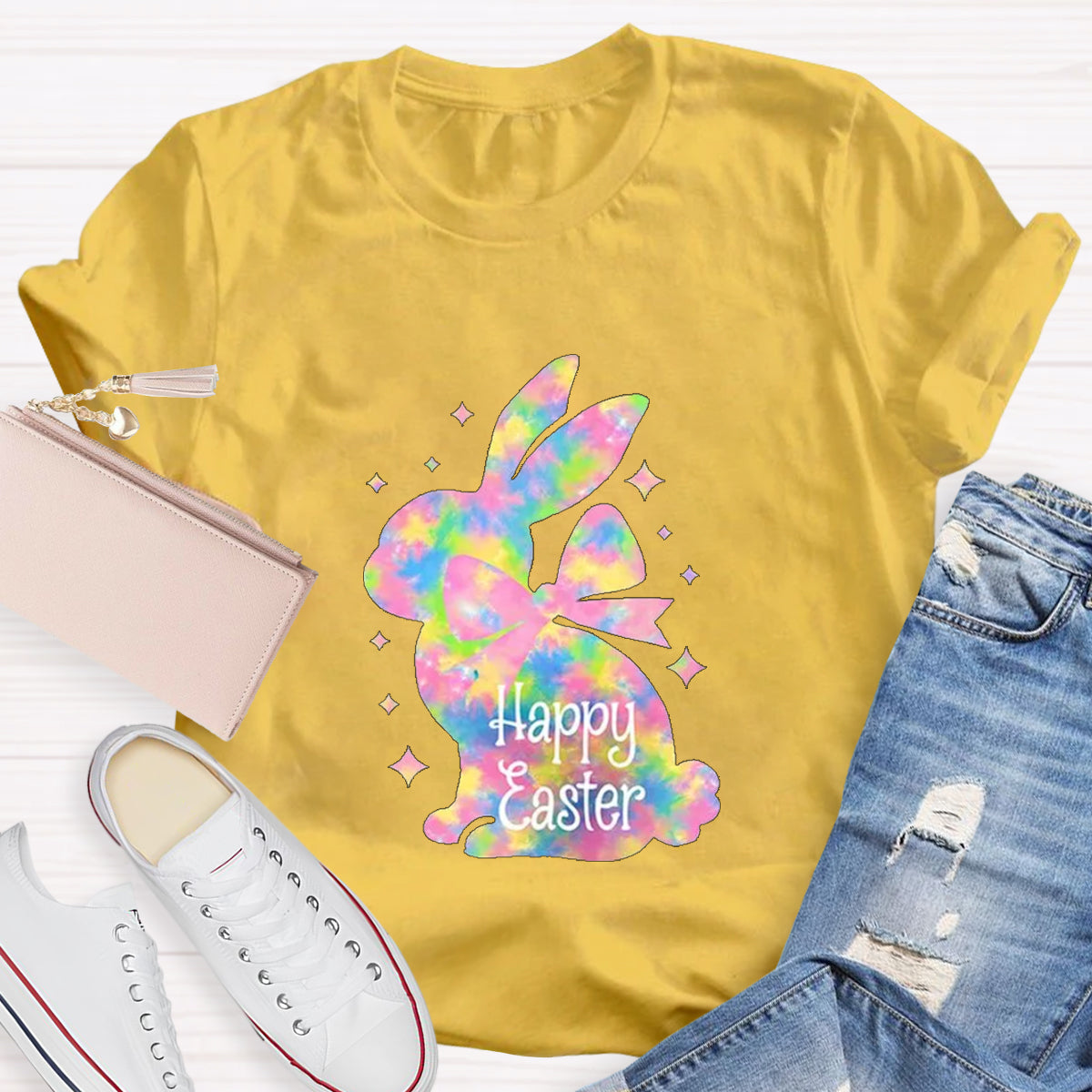 Happy Easter Colorful Bunny Teacher T-Shirt