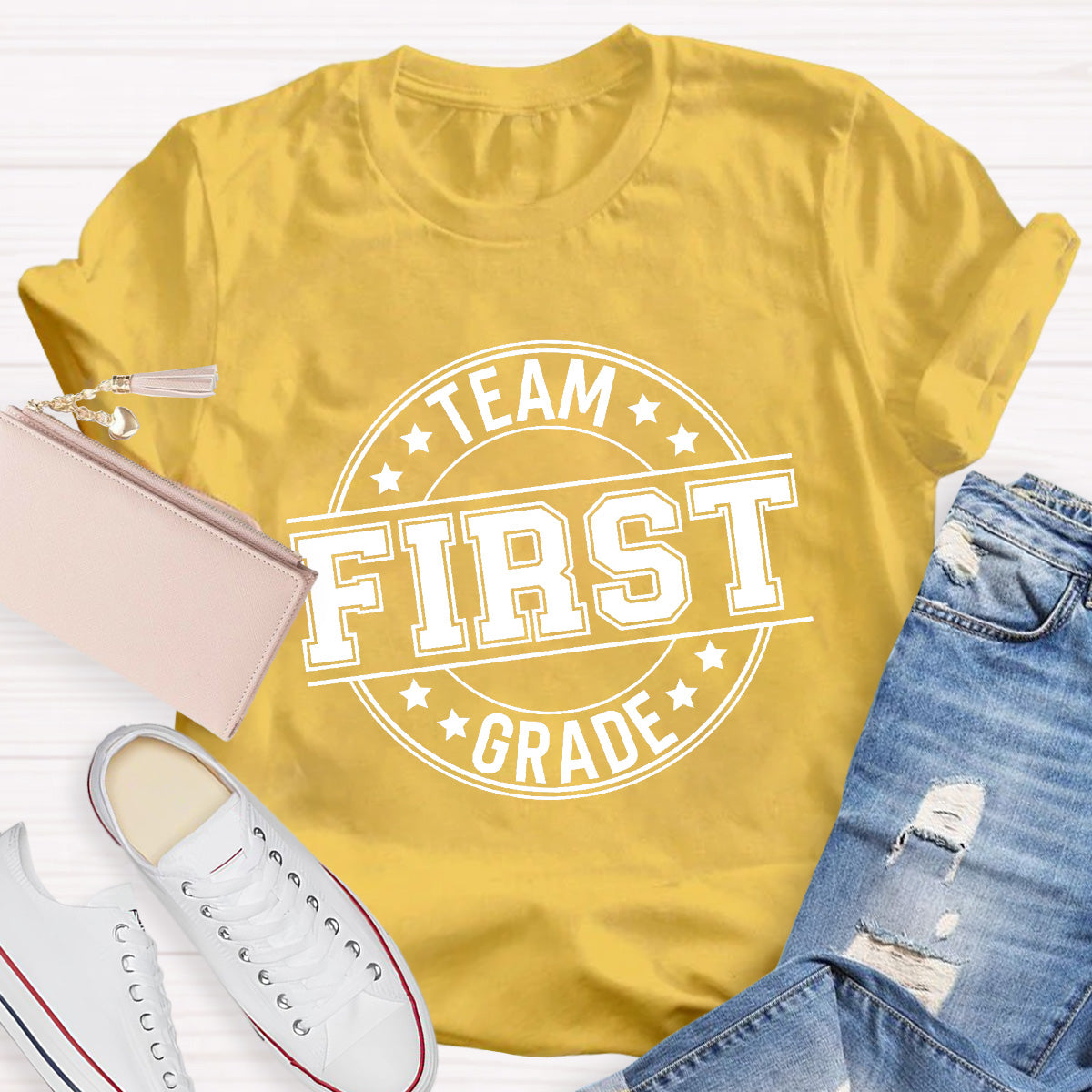 Personalized Grade Black Star Teacher T-Shirt