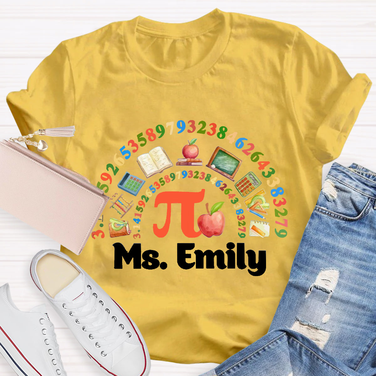 Personalized Math Teacher Name Happy Pi Day T-Shirt