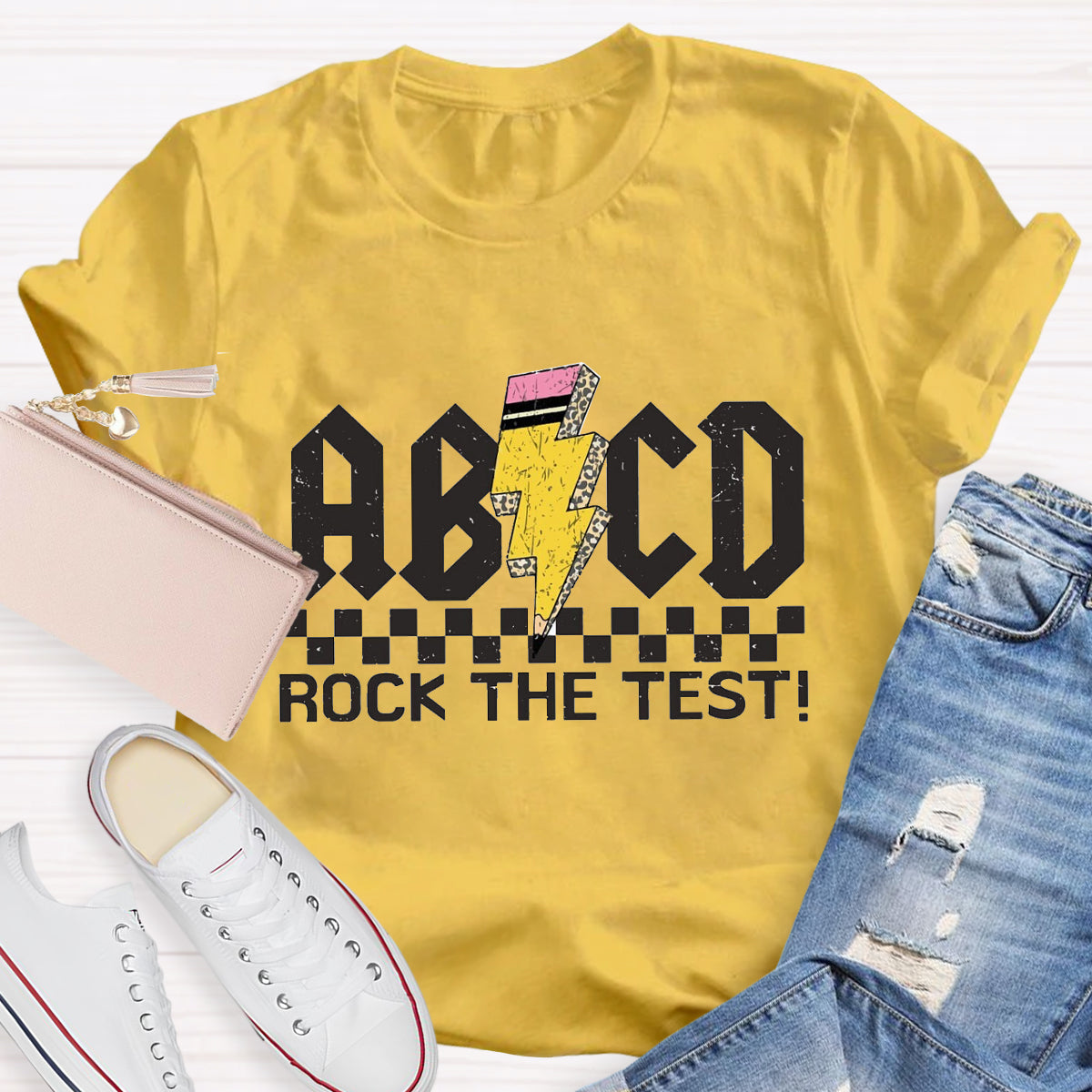 ABCD Rock The Test Teacher T-Shirt
