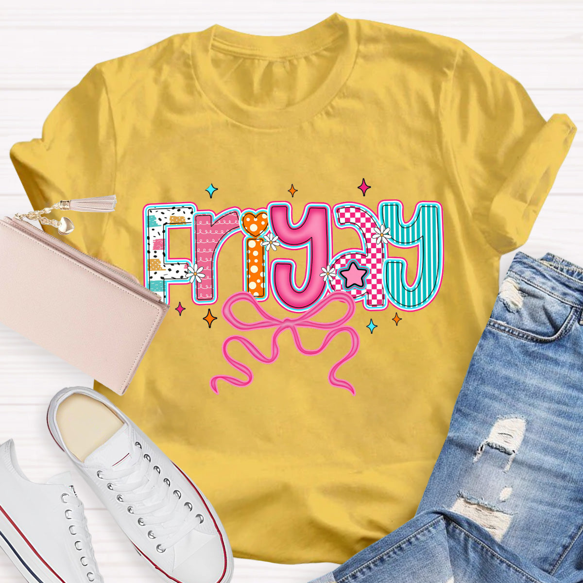 Friyay Pink Star Teacher T-Shirt