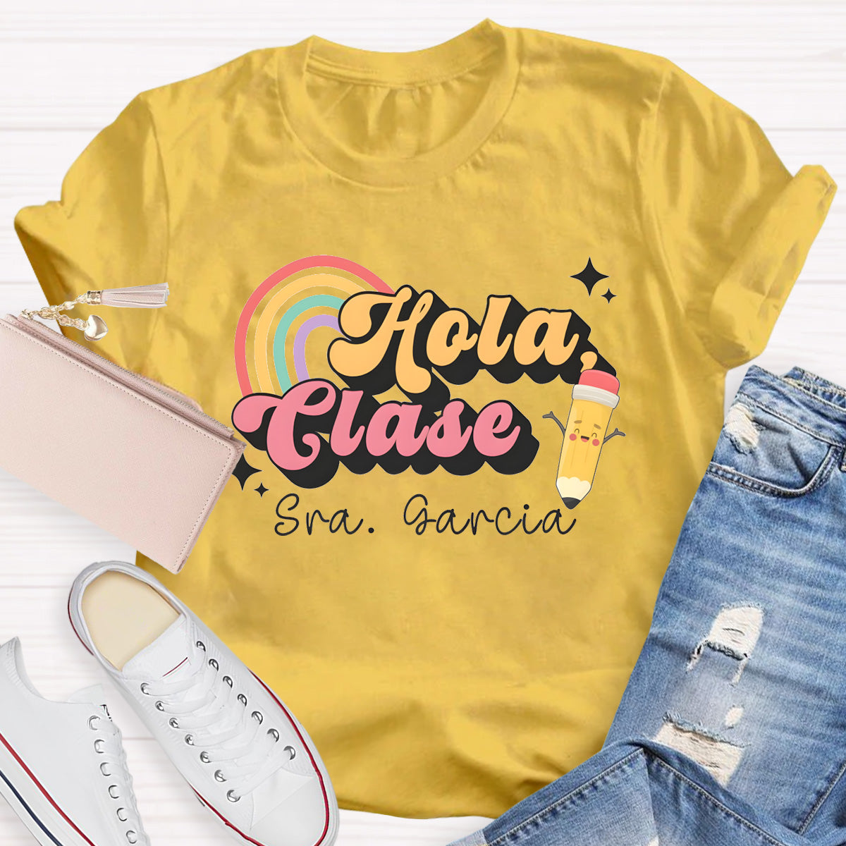 Personalized Name Hola Clase Spanish Teacher T-Shirt