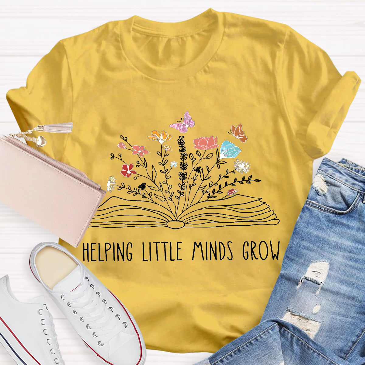 Helping Little Minds Grow Floral Book T-Shirt