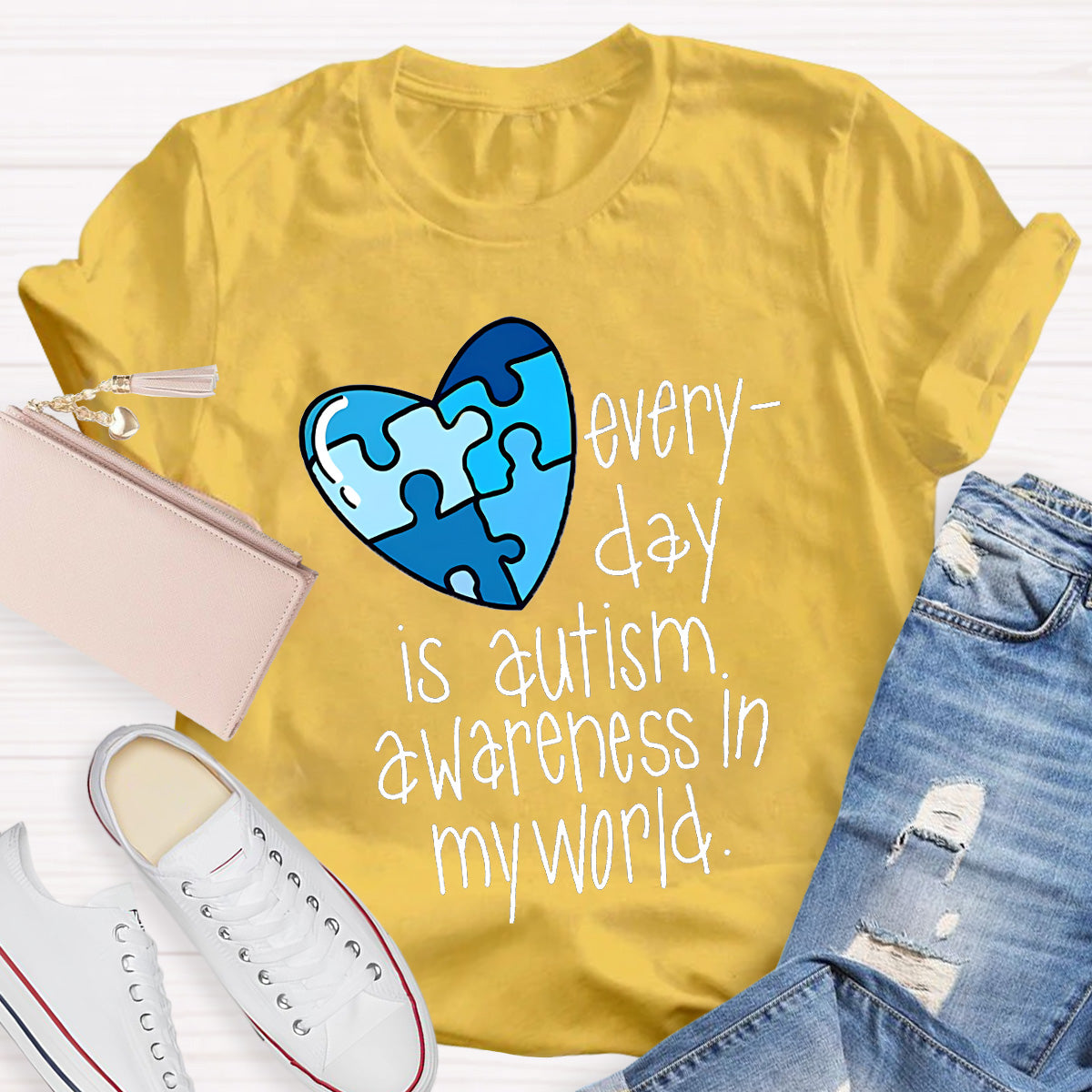 Blue Heart Awareness In My World Teacher T-Shirt