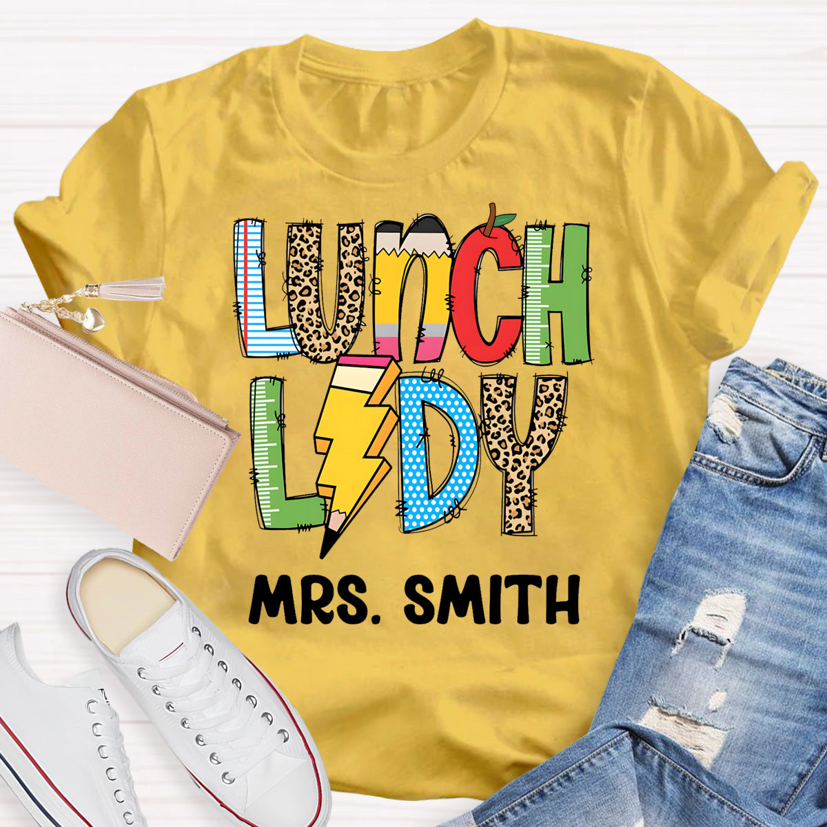 Personalized Lunch Lady Name Leopard T-Shirt
