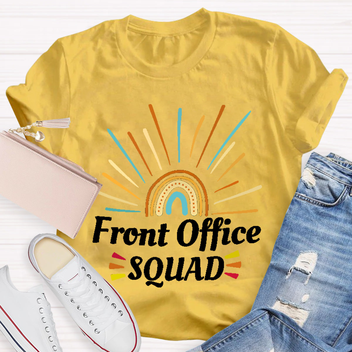 Rainbow Front Office Squad Teacher T-Shirt