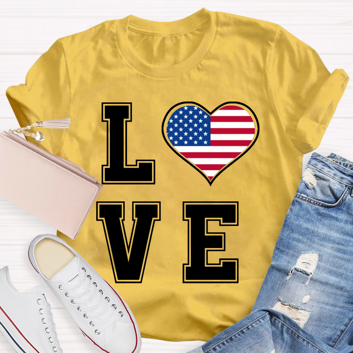 American Flag Love Teacher T-Shirt
