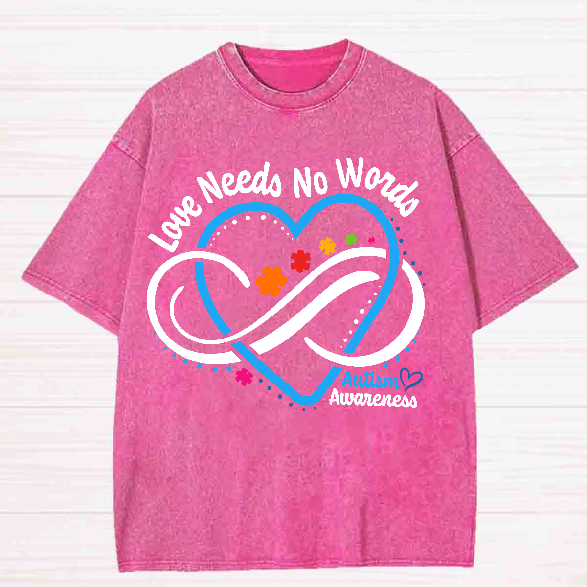 Love Need No Worlds Blue Heart Washed T-shirt