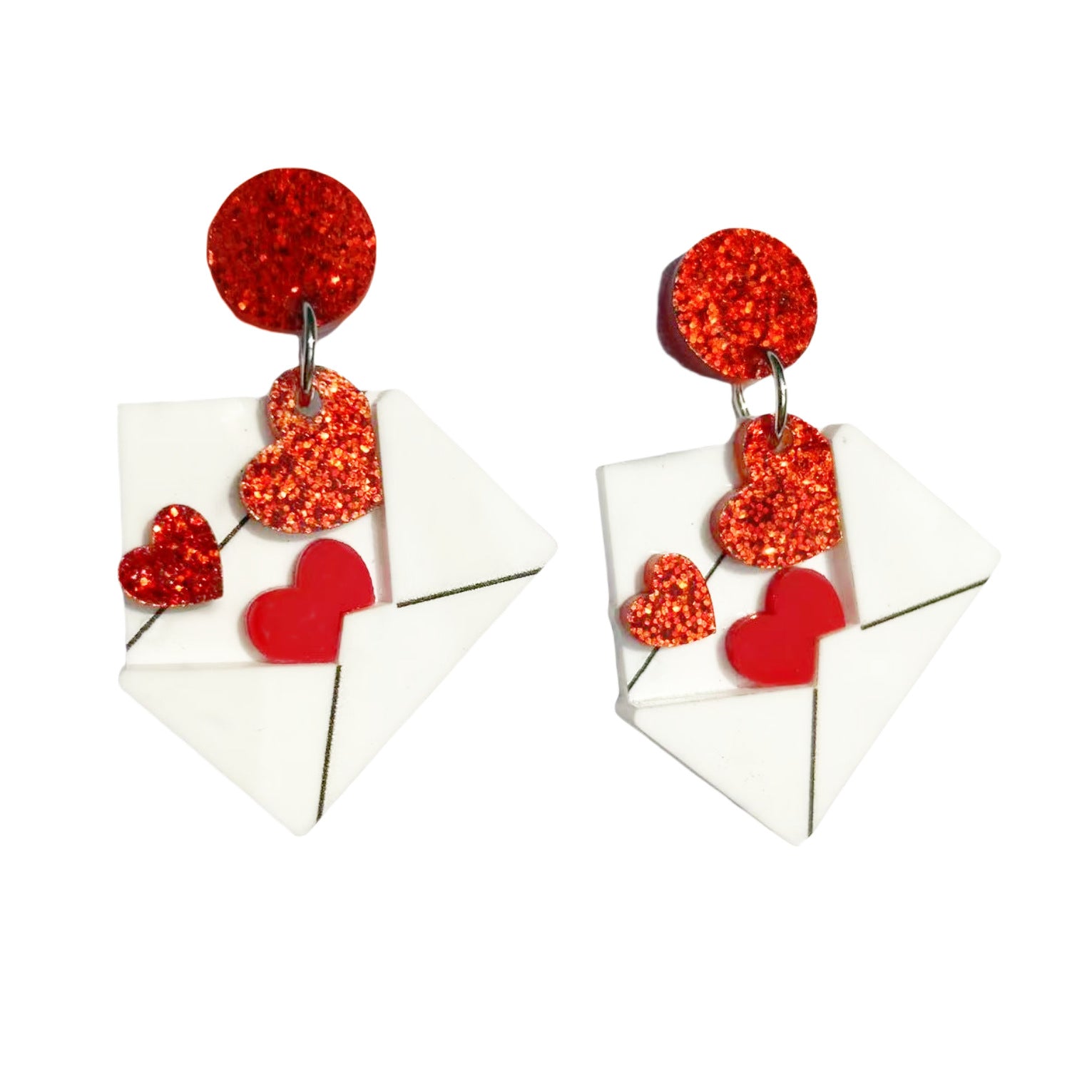 Red Heart-Shaped Envelope Earrings