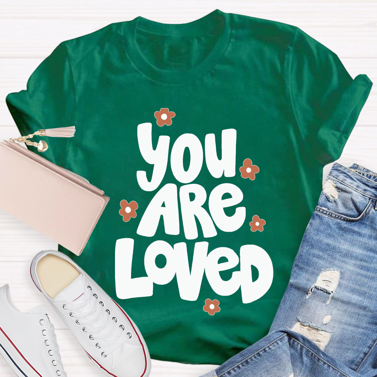 You Are Loved Pink Flower Teacher T-Shirt