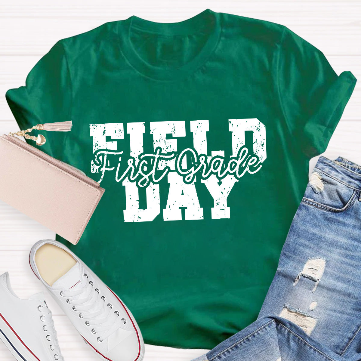 Personalized Grade Field Day Black Letter Teacher T-Shirt