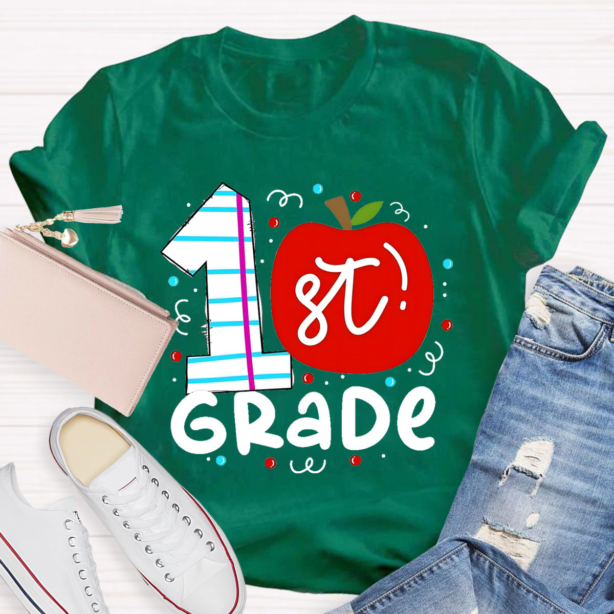 Personalized Grade 1st Grade Red Apple Teacher T-Shirt
