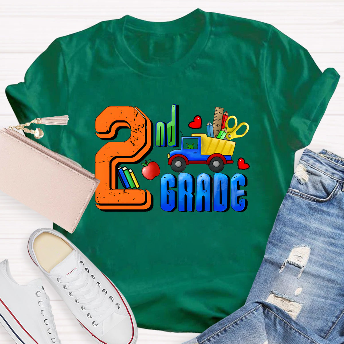 Personalized Grade Truck With Teacher's Tool  2nd Grade Teacher T-Shirt