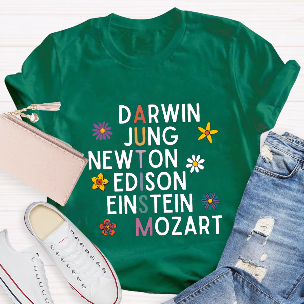 Darwin Jung Newton Einstein Edison Mozart Autism Teacher T-Shirt