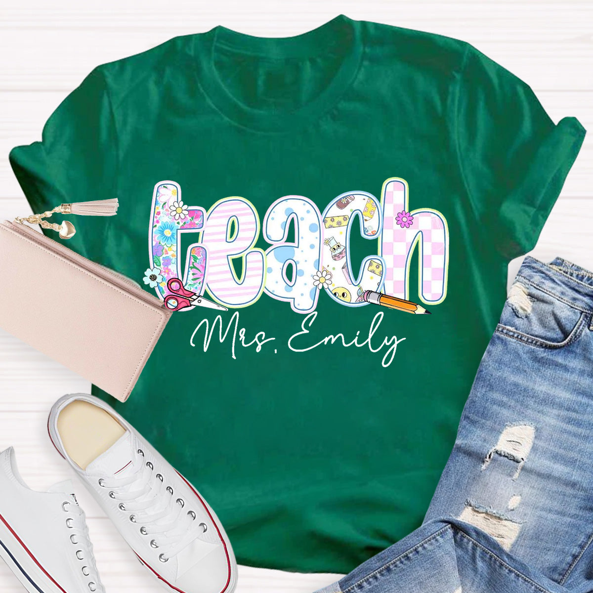 Personalized Name Floral Teacher Training Aid T-Shirt