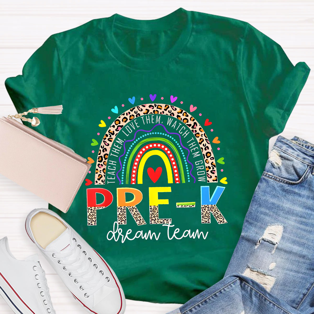 Personalized Grade Dream Team Colorful Heart T-Shirt