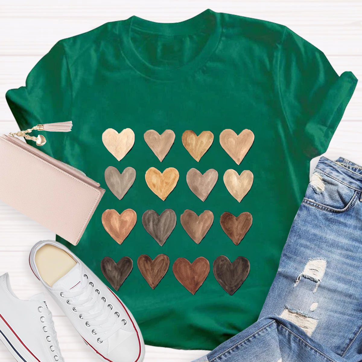 Skin Tone Kindness Watercolor Hearts T-Shirt
