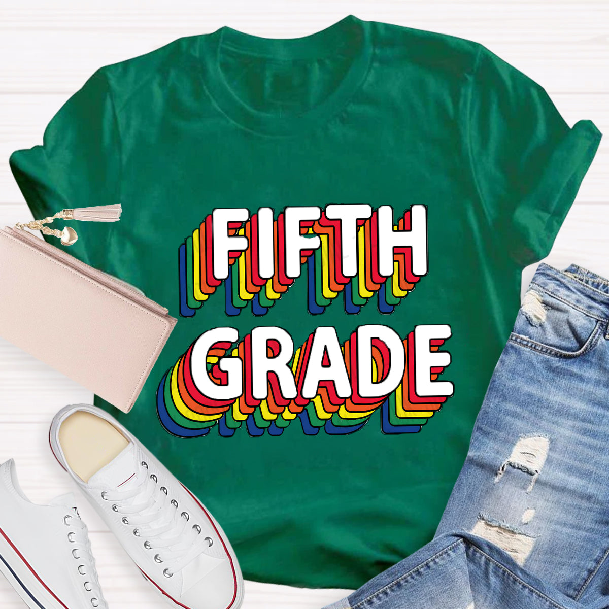 Personalized Grade Colored Text Teacher T-Shirt