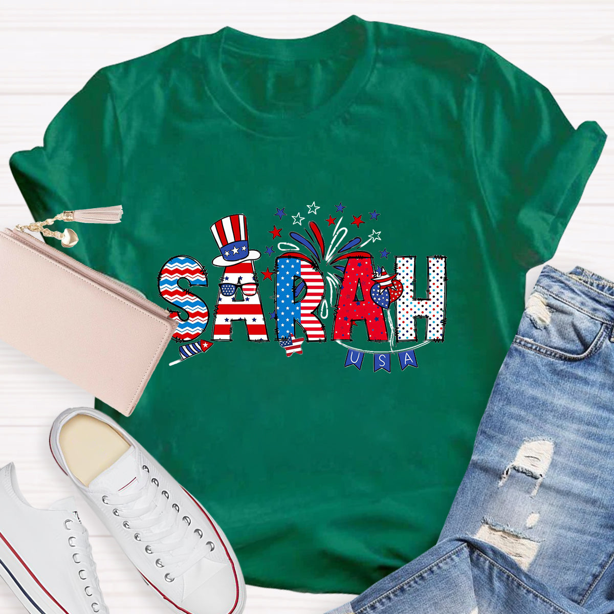 Personalized Independence Day Name Teacher T-Shirt