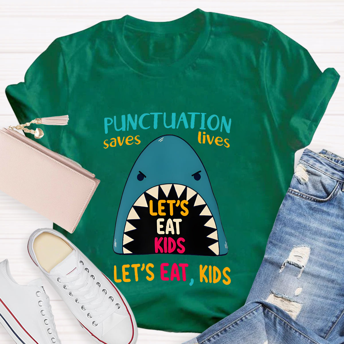 Punctuation Saves Lives The Blue Shark Teacher T-Shirt