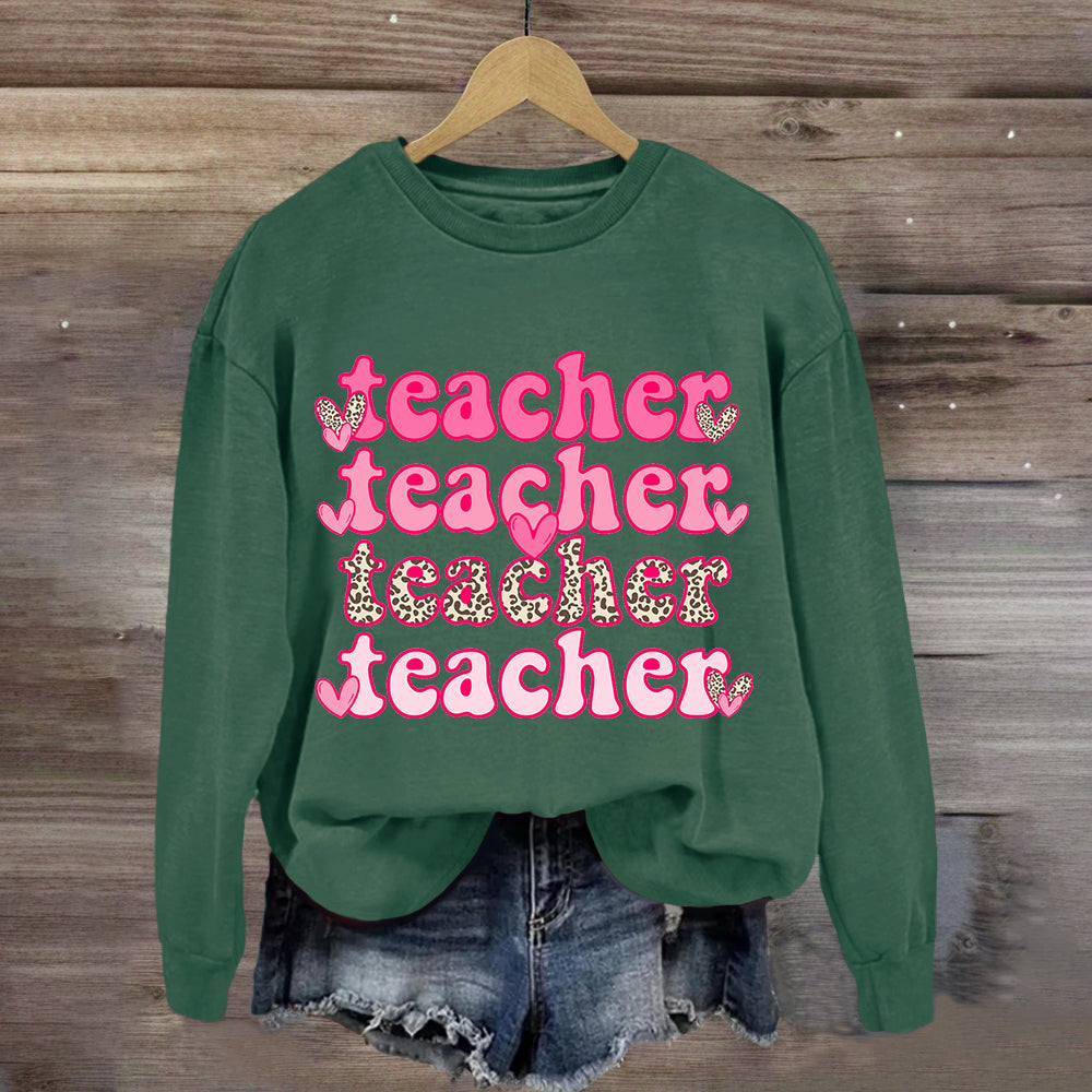 Valentine's Day Pink Teacher Sweatshirt