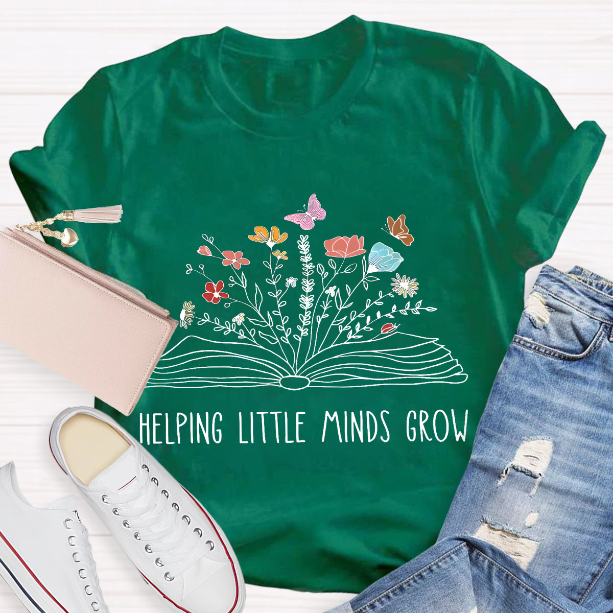 Helping Little Minds Grow Floral Book T-Shirt