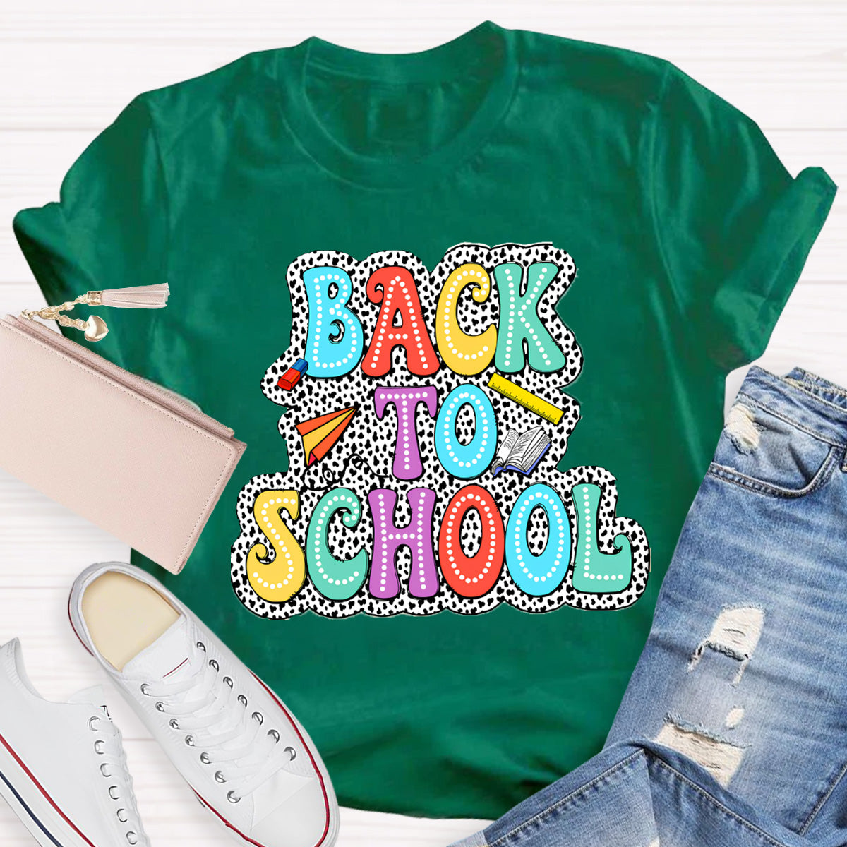 Welcome Back To School Dot Printed Teacher T-Shirt