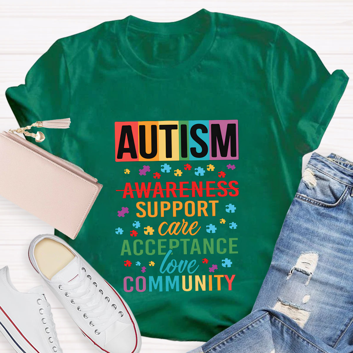 Autism Awareness Support Care Acceptance Love T-Shirt