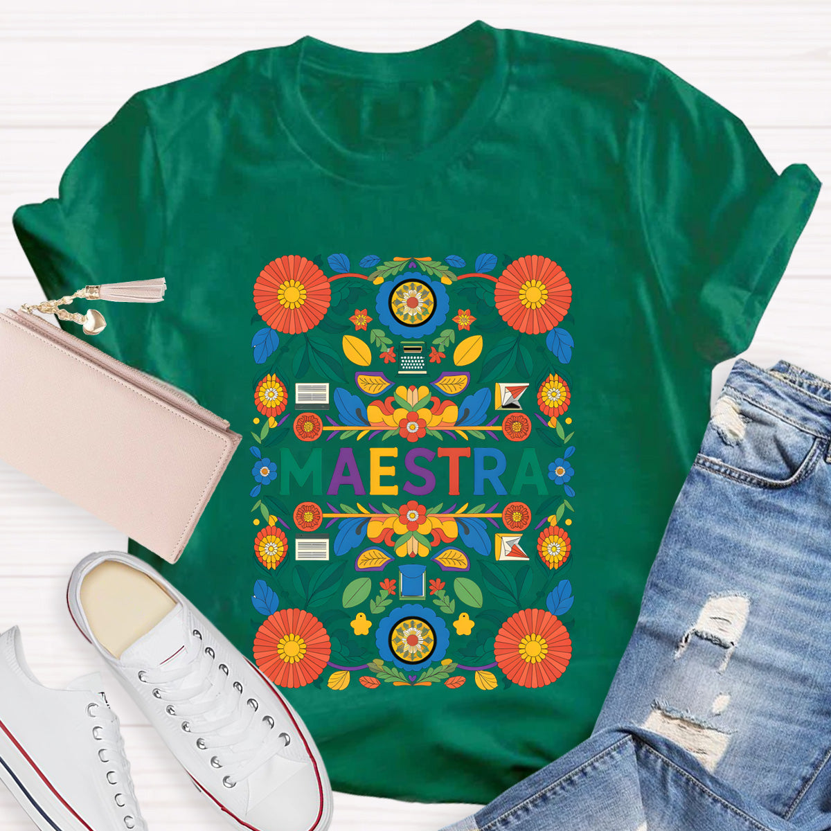 Vintage Floral Maestra Teacher T-Shirt
