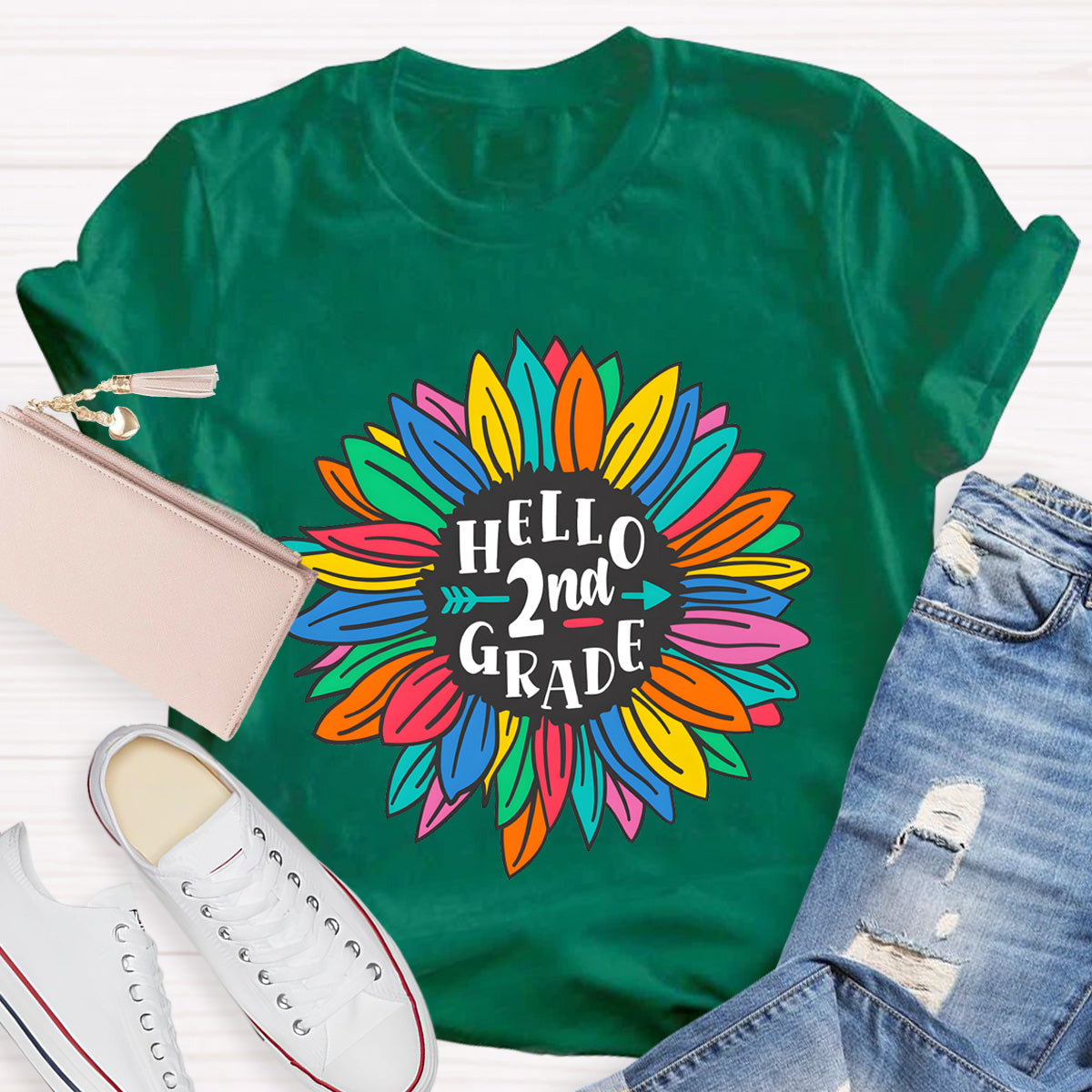 Personalized Grade Hello 2nd Grade Sunflower Teacher T-Shirt
