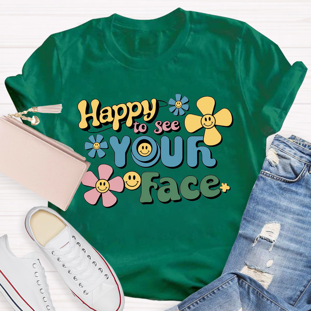 Happy To See Your Face Yellow Flower Teacher T-Shirt