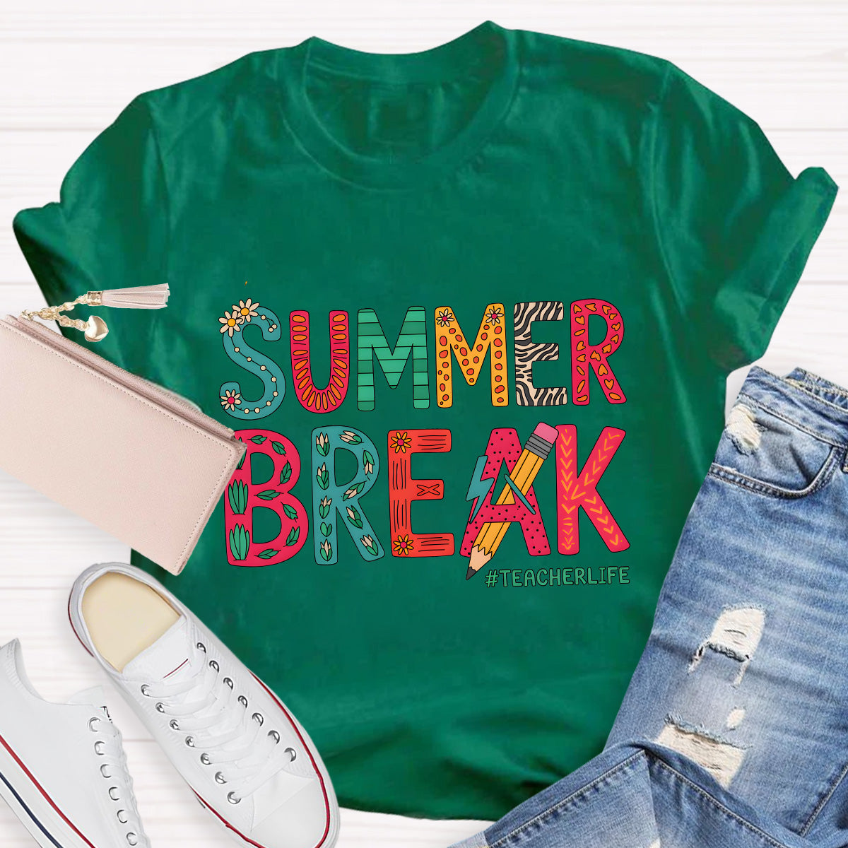 Summer Break Teacher Life Pencil Teacher T-Shirt
