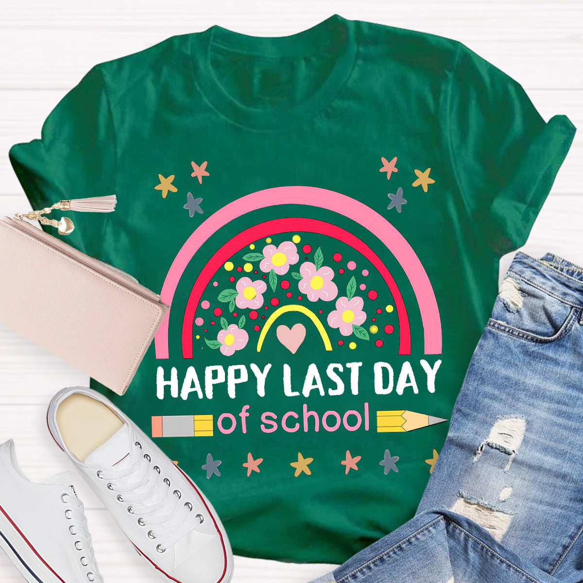 Happy Last Day Of School Flower Teacher T-Shirt