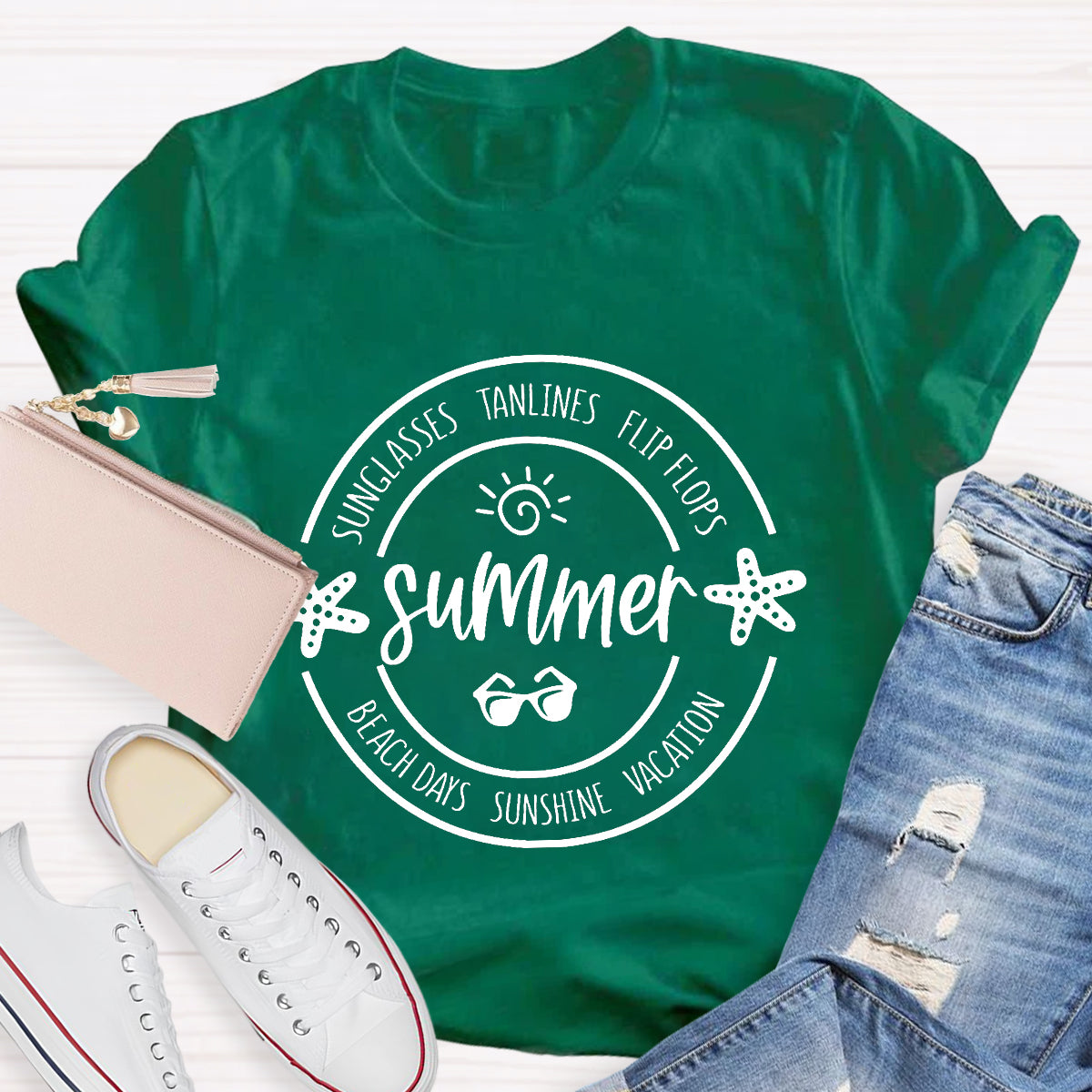 Summer Sunglasses Tanlines Flip Flops Beach Days Sunshine Vacation Teacher T-Shirt