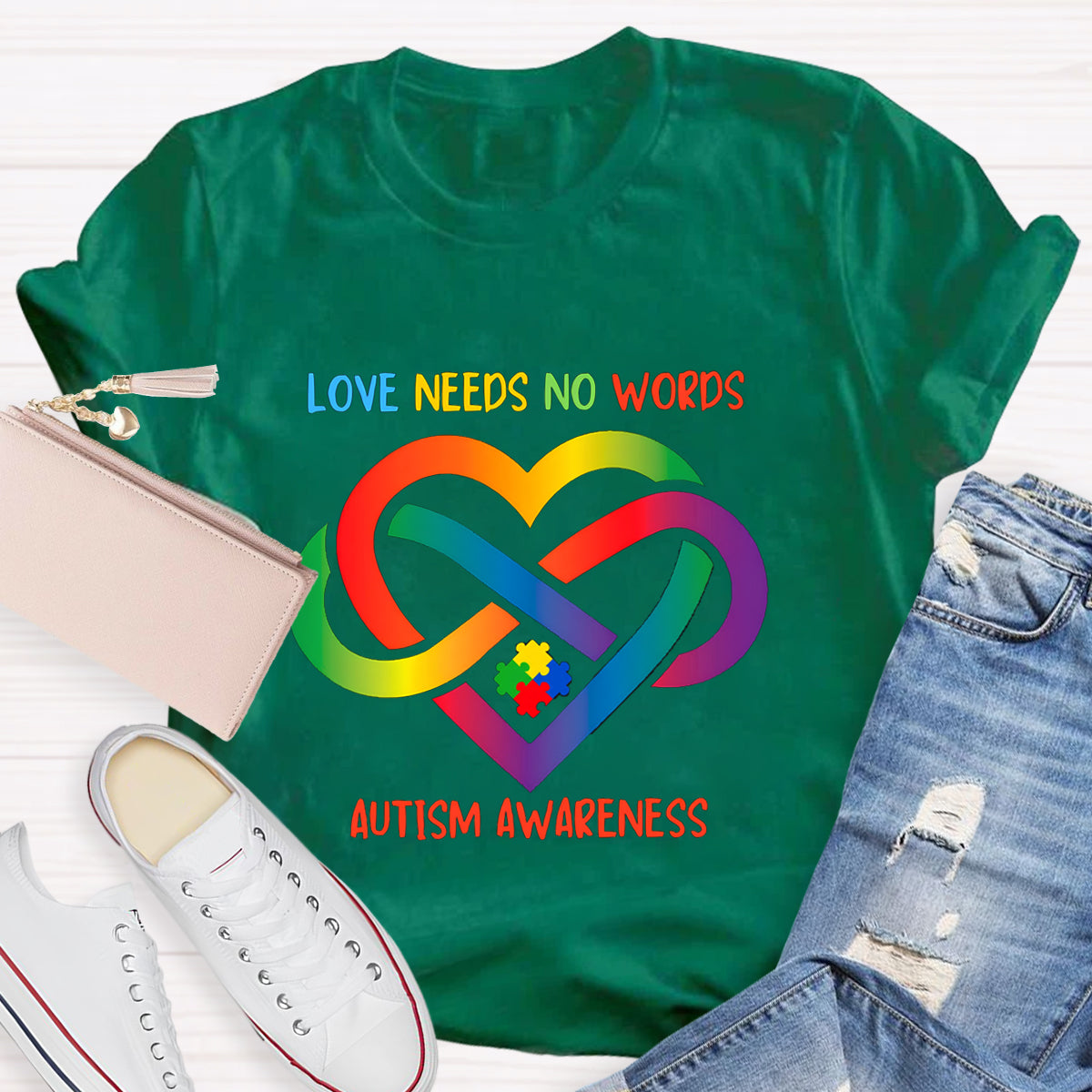 Love Needs No Words Colorful Heart Infinity Symbol T-Shirt