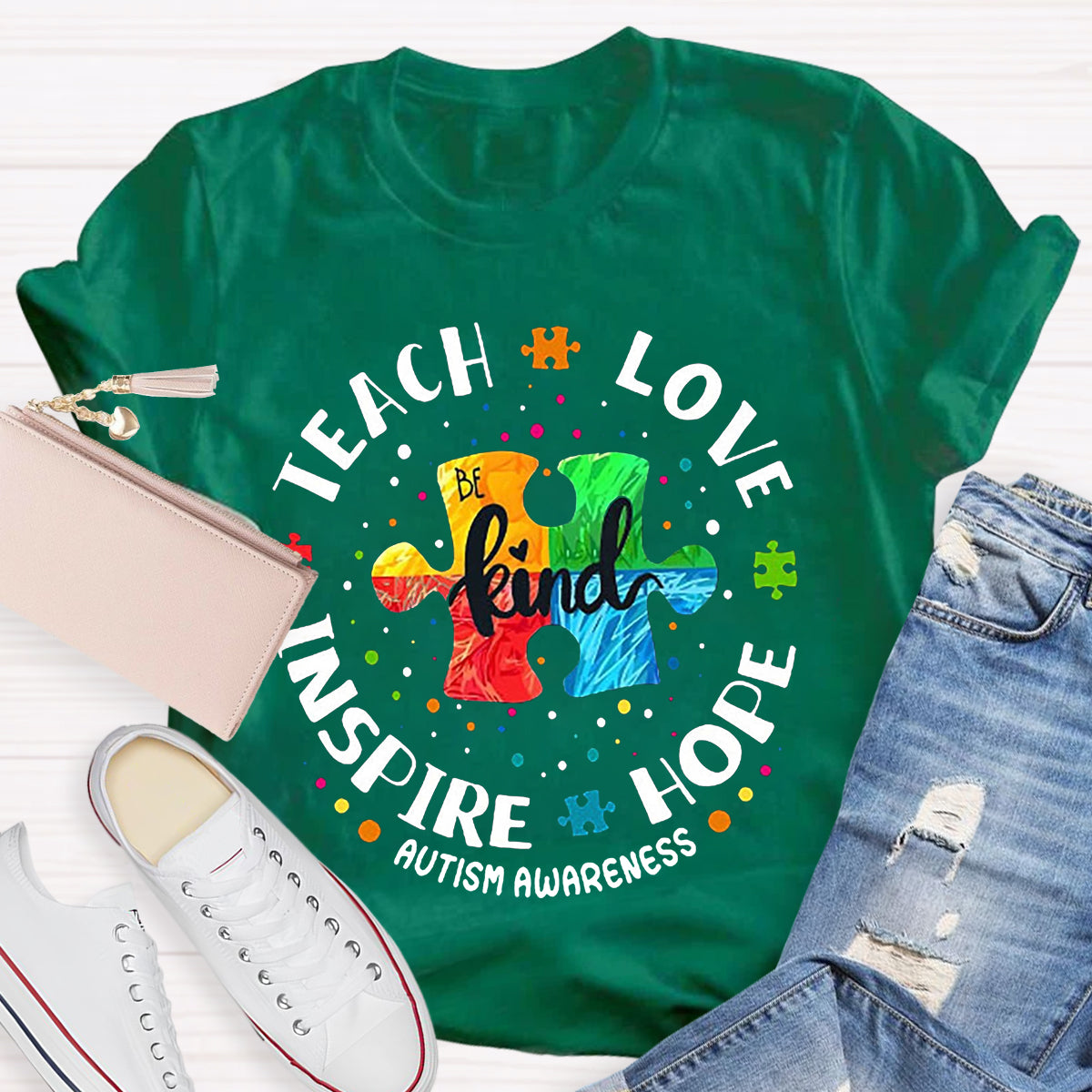 Teach Love Hope Inspire Be Kind Autism Awareness T-Shirt