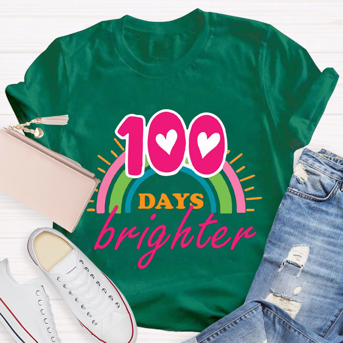 100 Days Brighter Pink Heart T-Shirt