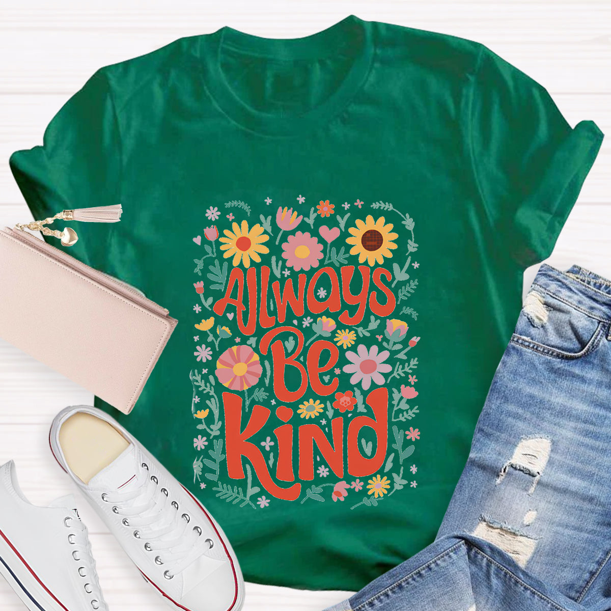 Always Be Kind Floral Teacher T-Shirt