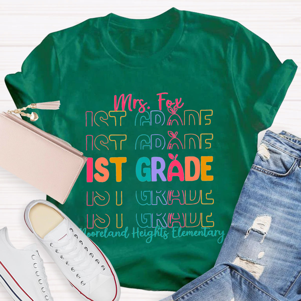 Personalize Name Grade And School Name Teacher T-Shirt