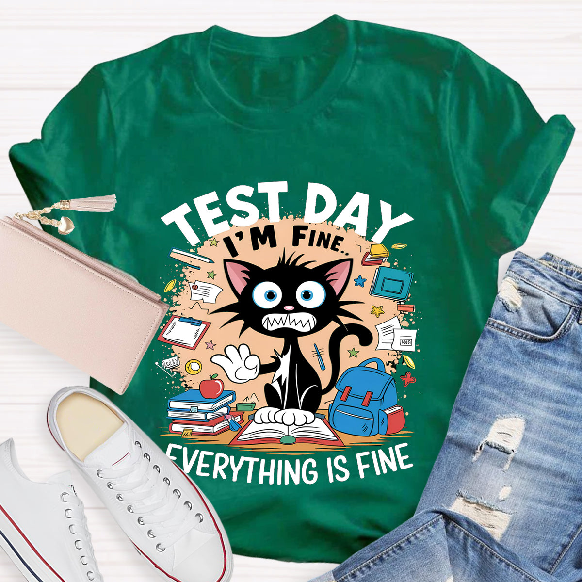 Everything Is Fun Test Day Funny Cat Teacher T-Shirt