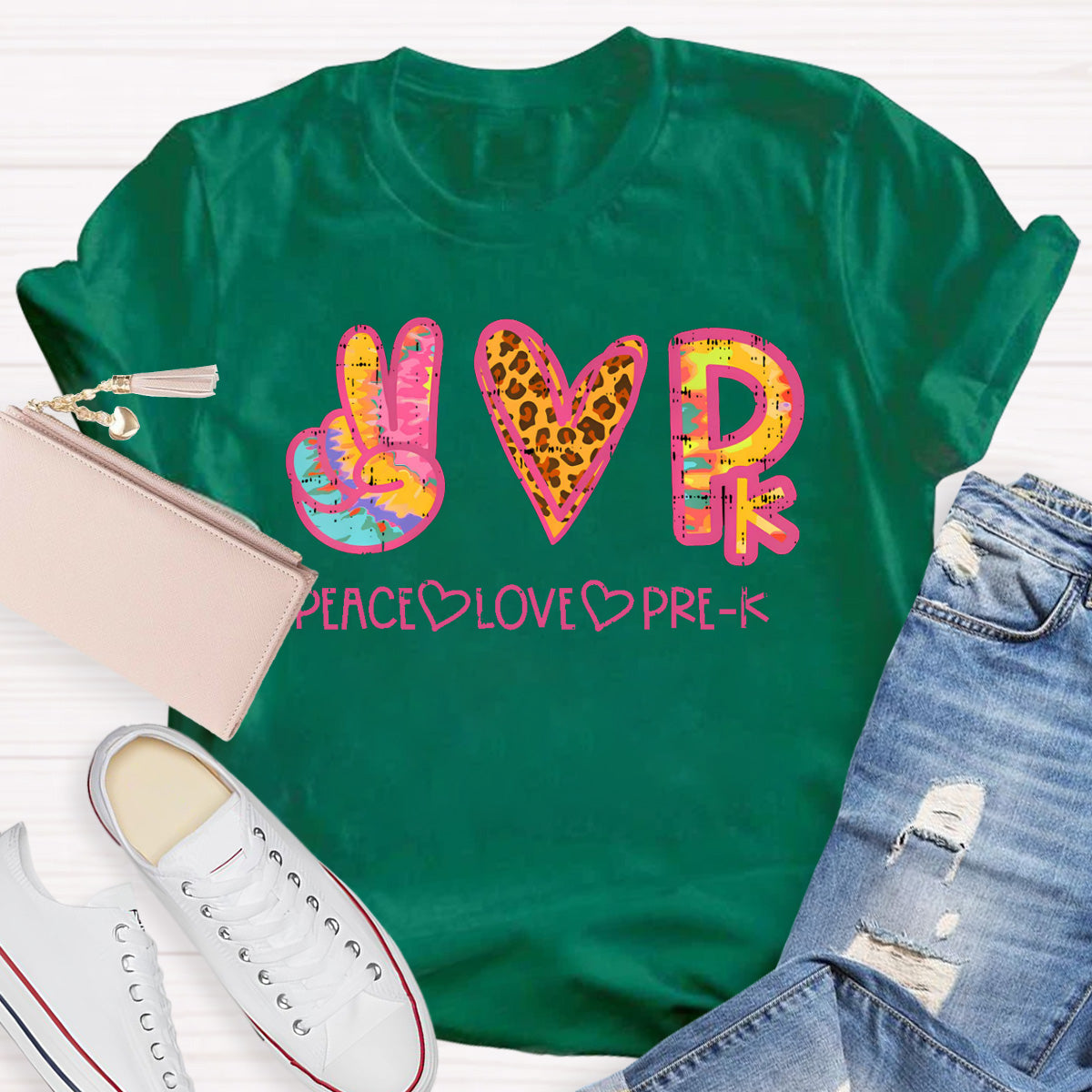 Personalized Grade Peace Love Prek Teacher T-Shirt