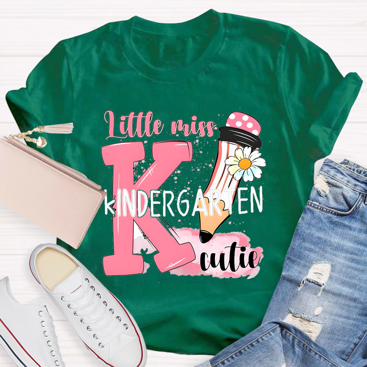 Personalized Grade Little Miss Kindergarten Cutie Teacher T-Shirt