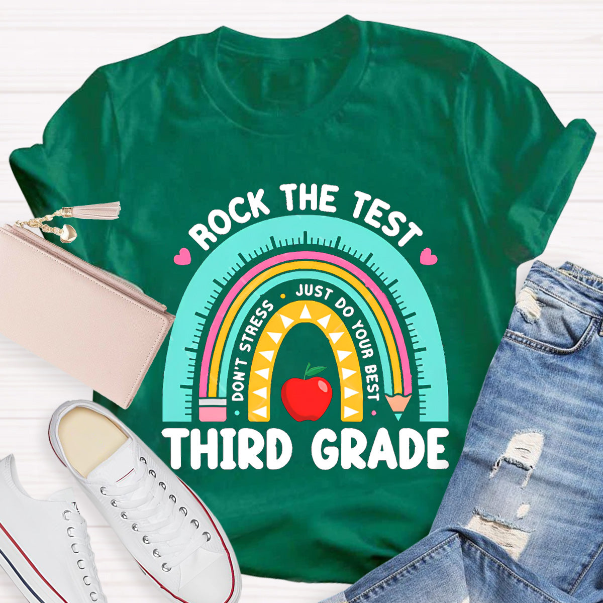 Personalize Grade Rock The Test Apple Teacher T-Shirt